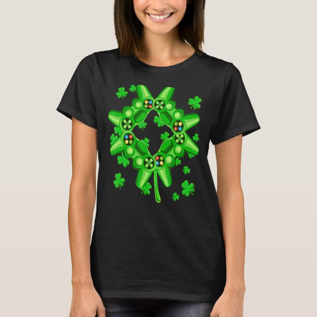 Camiseta Juego de video Shamrock Game Controller Happy St P (Anverso)