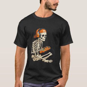Camiseta Juego de video Skeleton Gamer Halloween para hombr