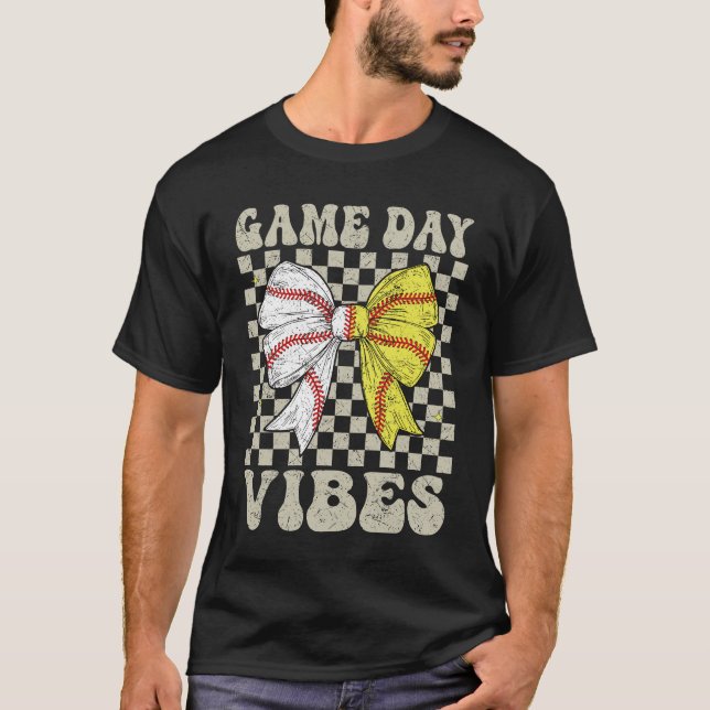Camiseta Juego Día Vibes Coquette Bow Softball Mama Softbal (Anverso)