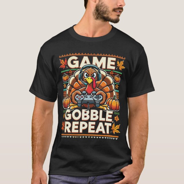 Camiseta Juego Gobble Repetir - Acción de Gracias Jugador d (Anverso)