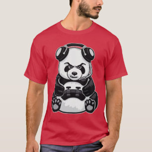 Camiseta Juego Panda Gracioso Jugador de Video de Oso Cuto