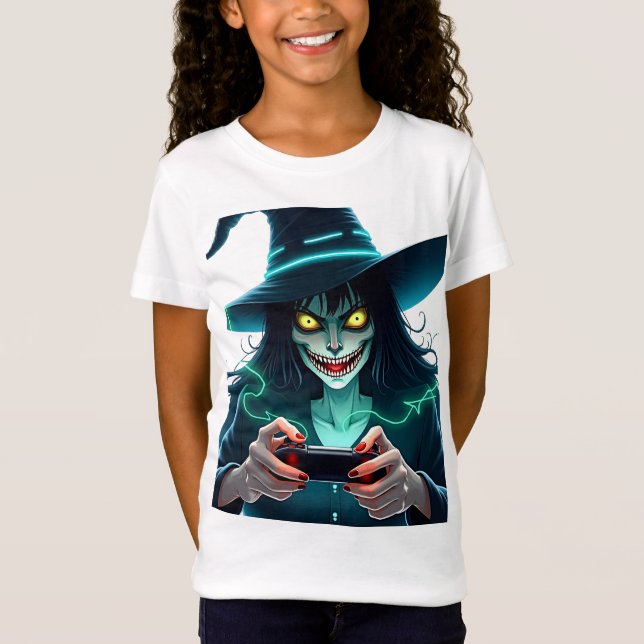 Camiseta Juego PlayStation de Halloween - Spooky PS5 Witch  (Anverso)