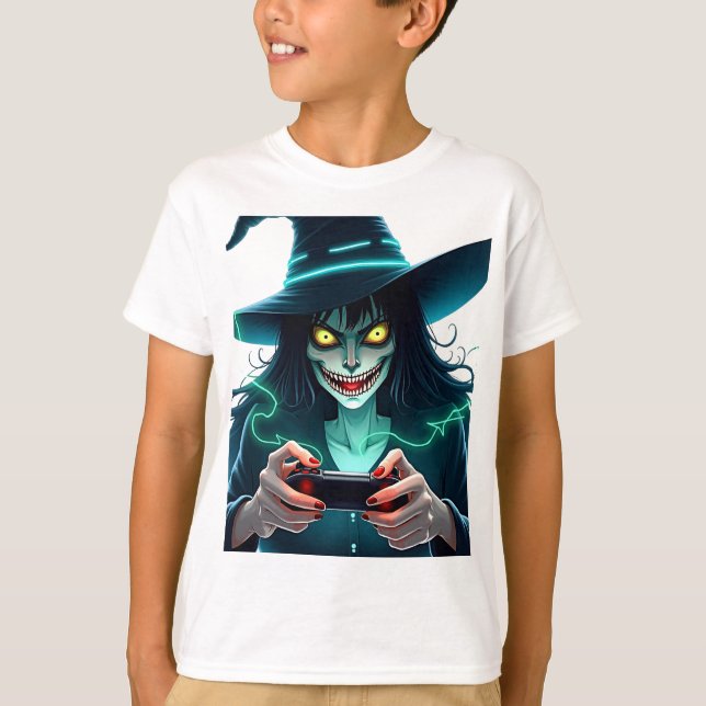 Camiseta Juego PlayStation de Halloween - Spooky PS5 Witch  (Anverso)