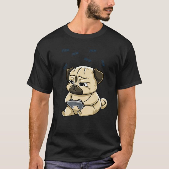 Camiseta Juego Pug Pew Gamepad Cuto Hobby Perro Videojuego  (Anverso)