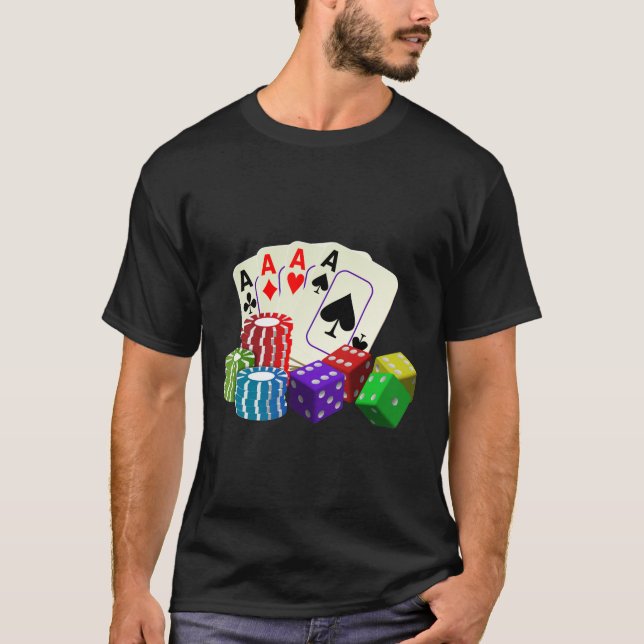Camiseta Juegos de casino dados, fichas de póquer, cartas d (Anverso)