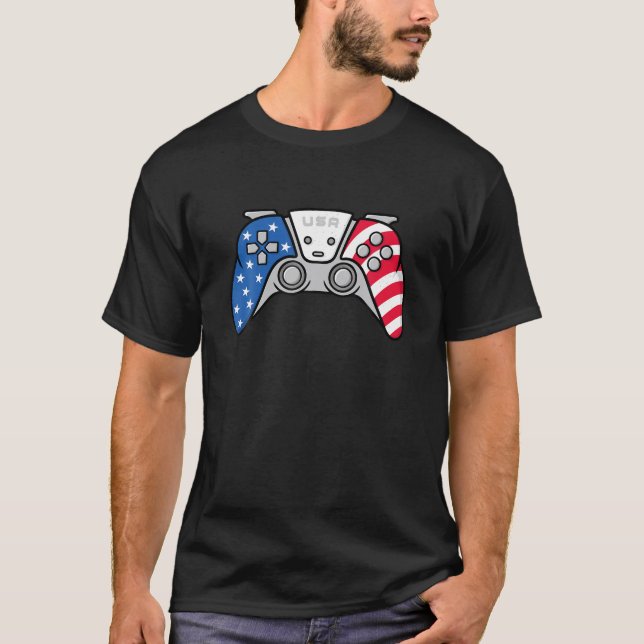 Camiseta Jugador 4 De Julio Juego De Video Gamepad Estados  (Anverso)