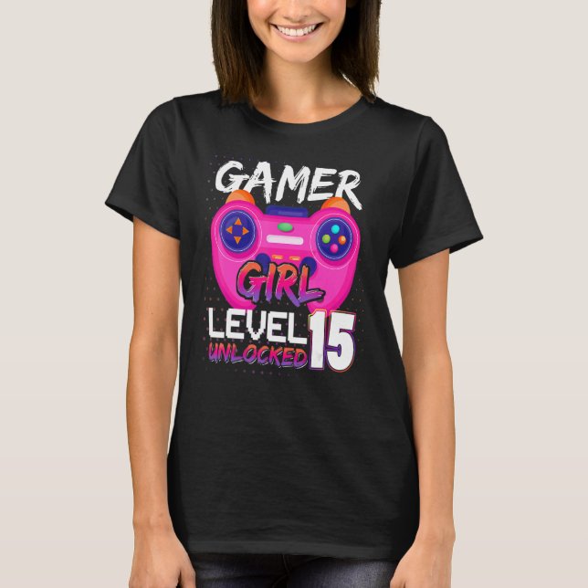 Camiseta Jugador Chica Nivel 15 Videojuegos desbloqueados C (Anverso)