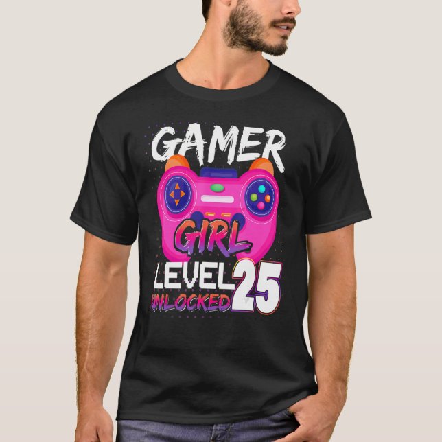 Camiseta Jugador Chica Nivel 25 Videojuegos desbloqueados C (Anverso)