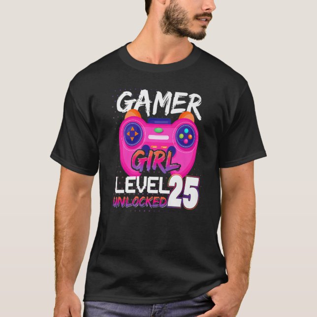 Camiseta Jugador Chica Nivel 25 Videojuegos desbloqueados C (Anverso)