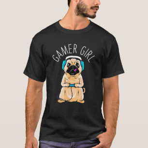Camiseta Jugador Chica Perro Jugar Pug Perro Cute Videojueg