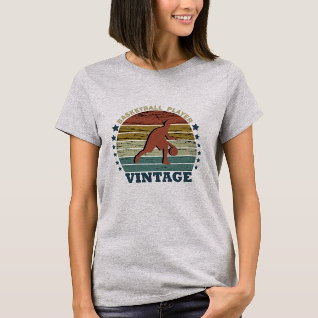 Camiseta Jugador de baloncesto driñando atardecer retro vin (Anverso)