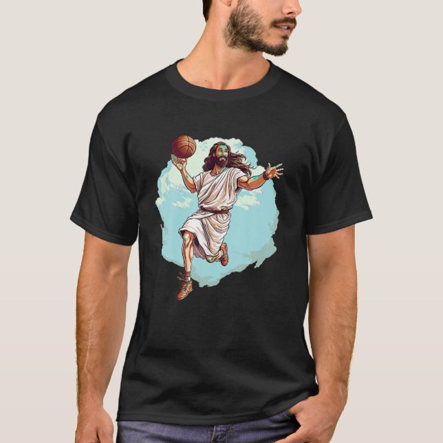 Camiseta Jugador de baloncesto Jesus Hoops jugando al dios  (Anverso)