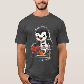 Camiseta Jugador de baloncesto pingüino número 10 driblando