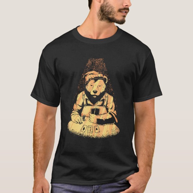 Camiseta Jugador de Bear Poker Jugando Cartas Lucky Gambler (Anverso)