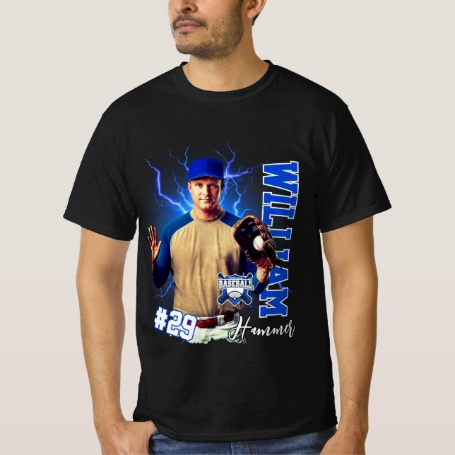 Camiseta Jugador de Béisbol Azul foto con nombre (Anverso)