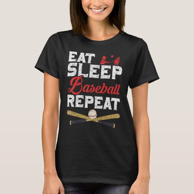 Camiseta Jugador de béisbol come Sleep Baseball Repetir Bas (Anverso)