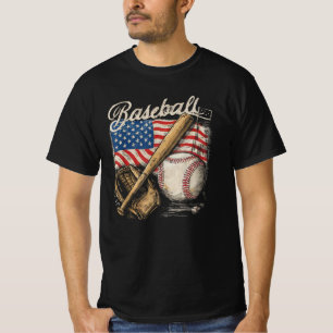 Camiseta Jugador de béisbol con bandera americana Bate Fan 
