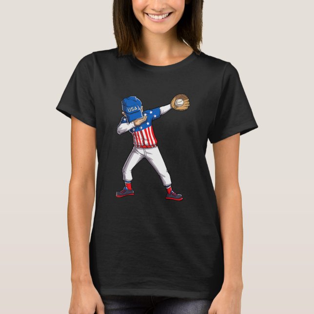 Camiseta Jugador De Béisbol Dabbing 4 De Julio Estadouniden (Anverso)