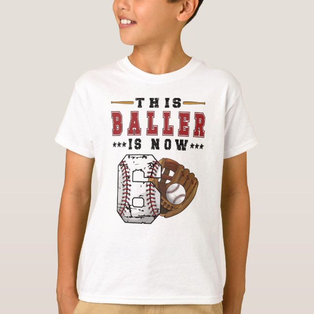 Camiseta Jugador de béisbol de 6 años con regalo de cumplea (Anverso)