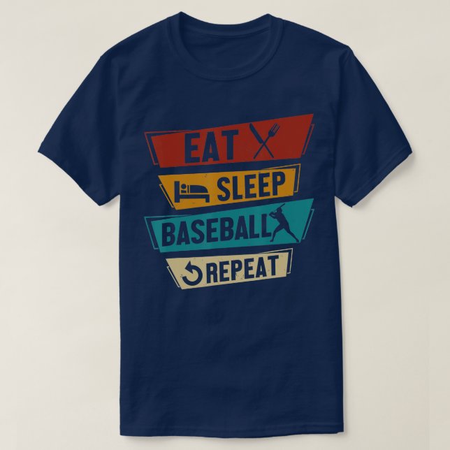 Camiseta Jugador de béisbol Divertido Comer Dormir Béisbol  (Diseño del anverso)