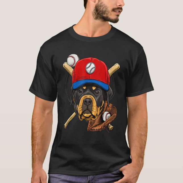 Camiseta Jugador de Béisbol Entrena a Rottweiler Dog Catche (Anverso)