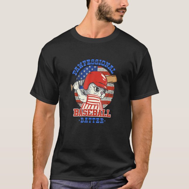 Camiseta Jugador De Béisbol Gato 4h De Julio (Anverso)