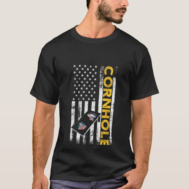 Camiseta Jugador De Cornhole Patriótico Usa Bandera Estadou (Anverso)