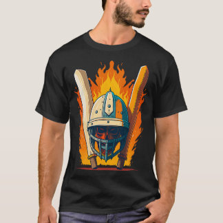 Camiseta Jugador De Cricket De Bat Y Helmet
