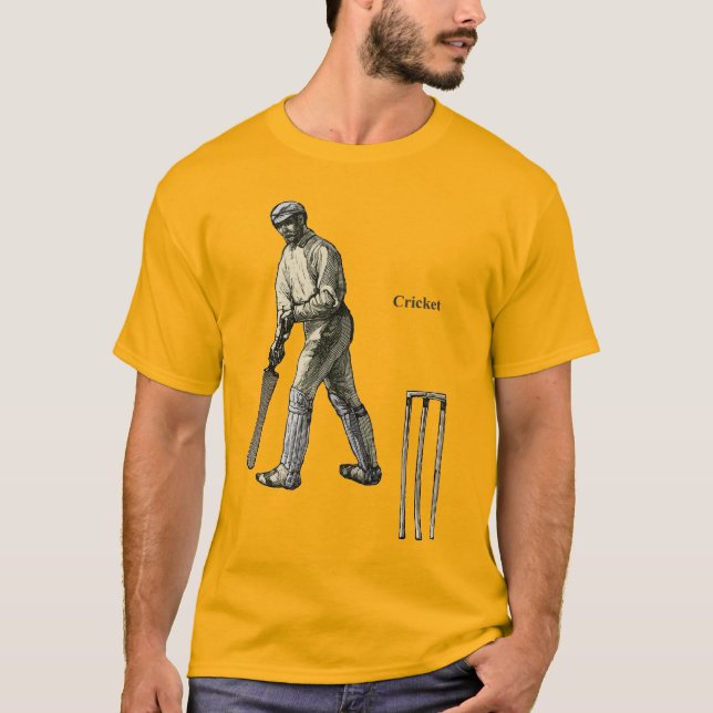 Camiseta Jugador de críquet de época con bata y wicket (Anverso)