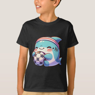 Camiseta Jugador de fútbol adorable tiburón atleta de fútbo