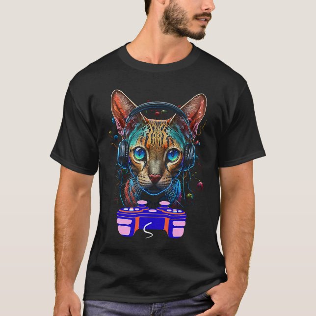 Camiseta Jugador de gatos Ocicat Jugador de video animal Ho (Anverso)