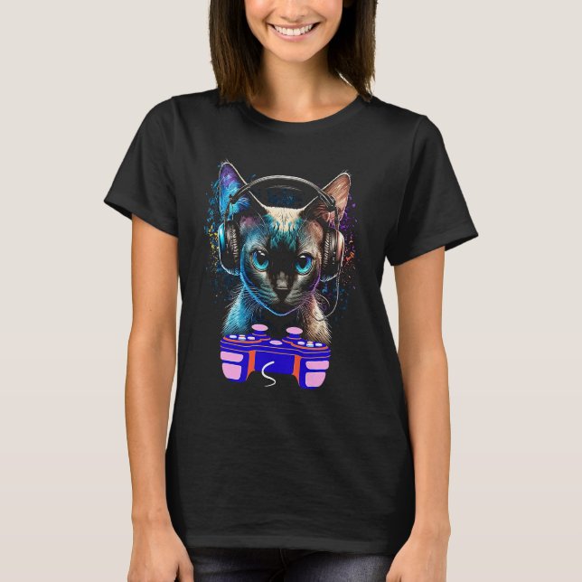 Camiseta Jugador de gatos siamés de juegos de video para an (Anverso)
