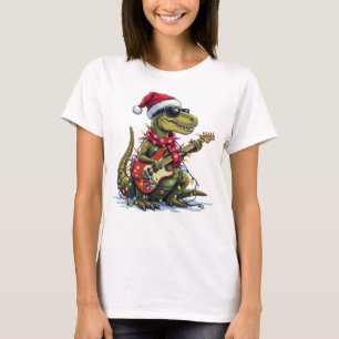 Camiseta Jugador de guitarra de dinosaurio navidad