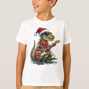 Camiseta Jugador de guitarra de dinosaurio navidad