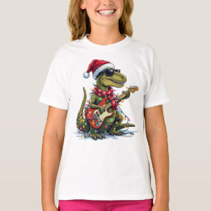 Camiseta Jugador de guitarra de dinosaurio navidad