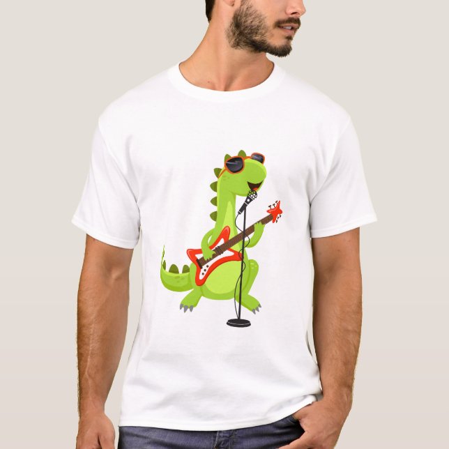 Camiseta Jugador de guitarra de dinosaurio Navidad Diez div (Anverso)