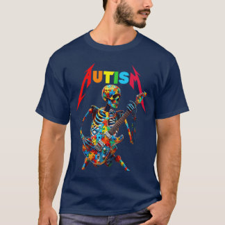 Camiseta Jugador de Guitarra Esqueleto Autismo Música Rock