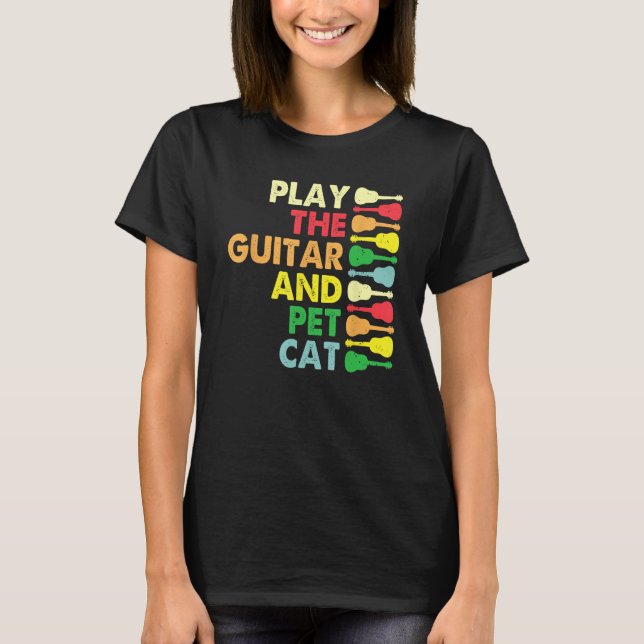 Camiseta Jugador de guitarra propietario de gato retro dici (Anverso)