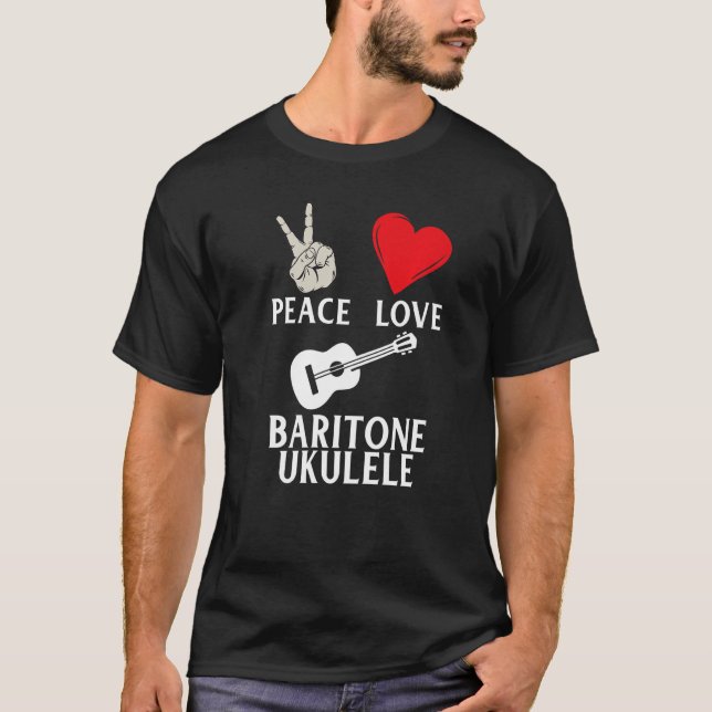 Camiseta Jugador de Hipster Ukulele de Peace Love Baritone  (Anverso)