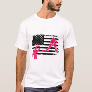 Camiseta Jugador de Hockey Cinta Rosa Bandera de EE. UU. Cá
