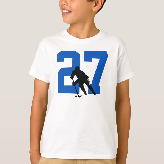 Camiseta Jugador de hockey juvenil personalizado número azu (Anverso)