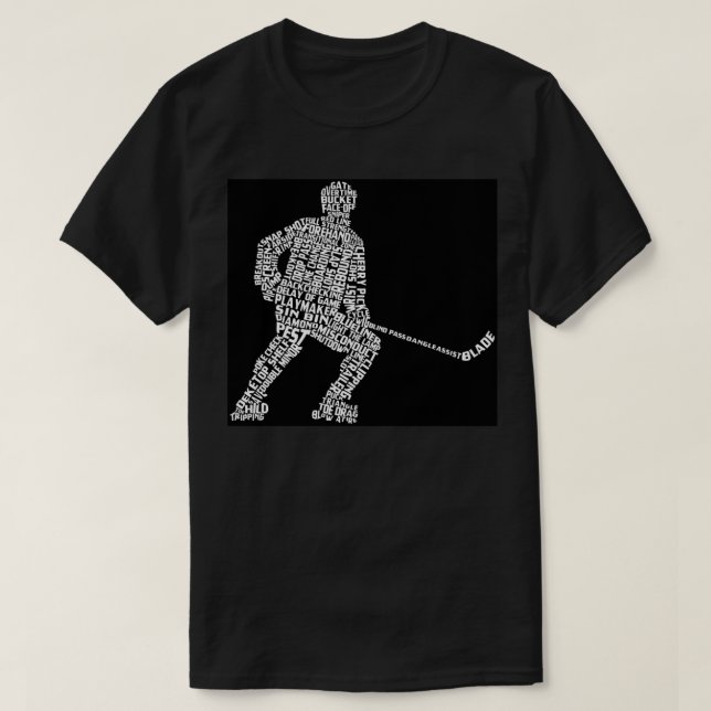Camiseta Jugador de hockey sobre patines, arte de palabras, (Diseño del anverso)