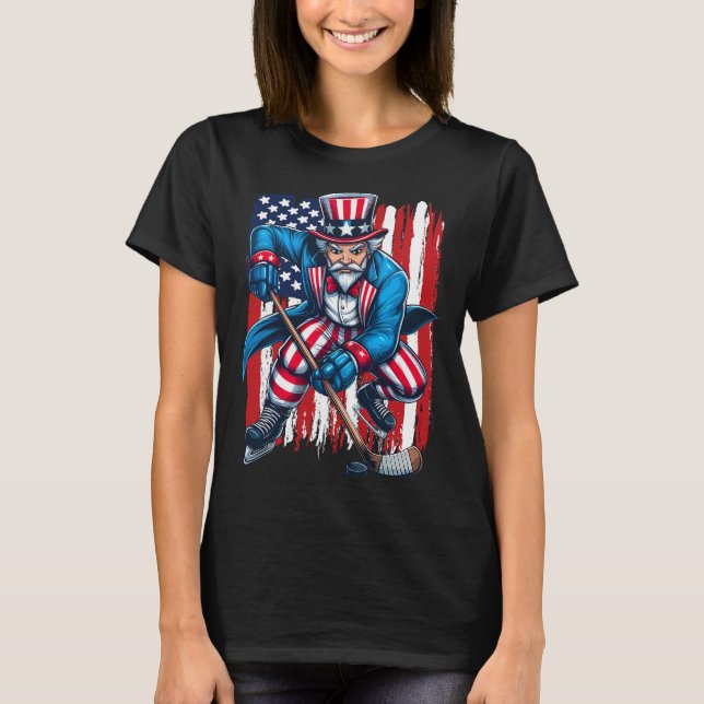 Camiseta Jugador de Hockey Tío Sam 4 de Julio Bandera Ameri (Anverso)