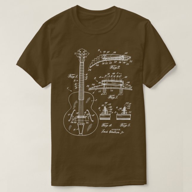 Camiseta Jugador de Música Dibujante Icónica Patente Guitar (Diseño del anverso)