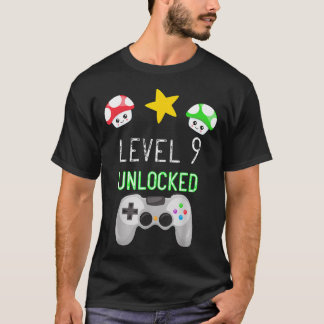 Camiseta Jugador de Nivel 9 Desbloqueado de Nueve Años