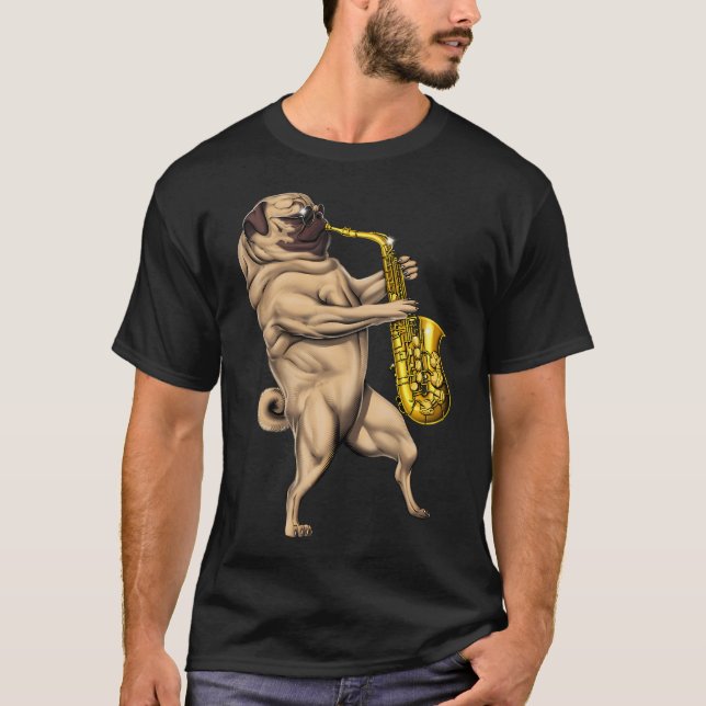 Camiseta Jugador de Saxofón Pug (Anverso)