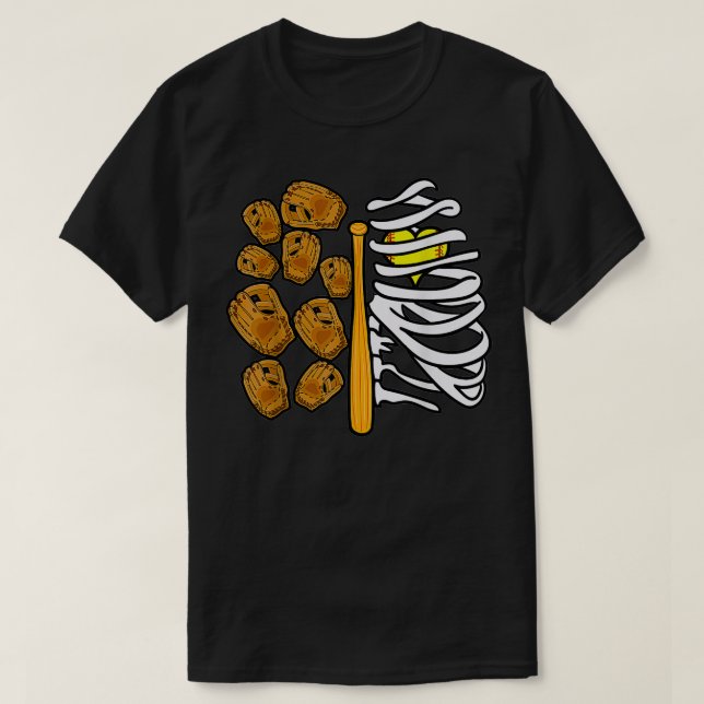 Camiseta Jugador de Softball Halloween Skeleton Costume Hal (Diseño del anverso)