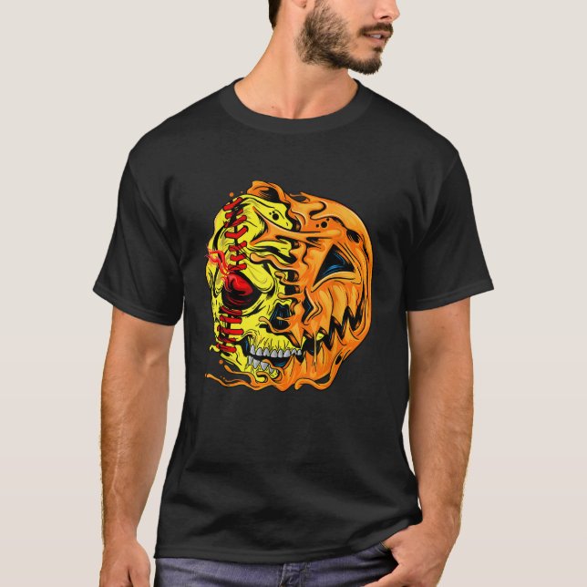 Camiseta Jugador de Softbol Calavera de calabaza de Hallowe (Anverso)