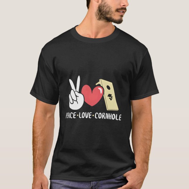 Camiseta Jugador de Toss Bag Toss de Peace Love Cornhole (Anverso)