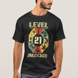 Camiseta Jugador de vídeo desbloqueado de nivel 21 cumpleañ